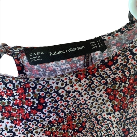 Zara Trafaluc Collection Long Ruffle Sleeve Red & Black Floral Print Romper XS - Picture 6 of 6